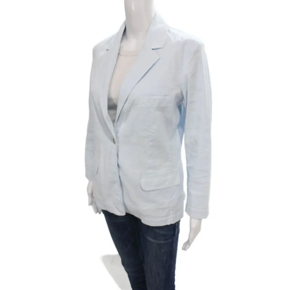 120% Lino Womens Linen Blue Blazer Button Long Sleeve Size 46